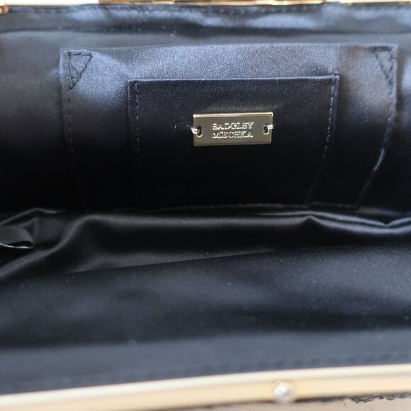 NWT Womens Badgley Mischka Black Beaded Gold Chain Clutch Evening Handbag - Picture 9 of 9